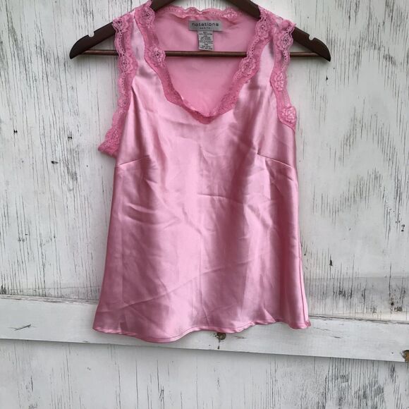 Notations Satin Pink Lace Tank Top shell Sz M Petite Coquette Fairy Y2k Vintage - Picture 1 of 6